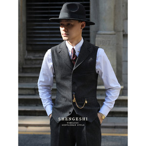 
British retro bloody gangster Shelby suit collar vest wool tweed slim and yuppie lapel vest