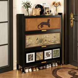 Steel Shoe Cabinet for Home Entrance, Vintage-Style Foyer Cabinet, 2026 New Model, Multi-Layer Large-Capacity Storage Cabinet, Integrated Against the Wall