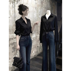 Black Satin Shirt, Early Spring New Women's Clothing, Workplace Commuting Wear, Formal Shirt, French-Style Upper-Class Interview Top