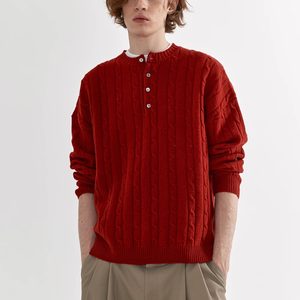 
Coke Life CARPEM 100% wool twist polo sweater winter new year red retro sweater for men and women