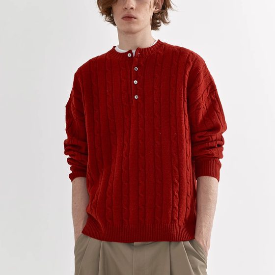 
Coke Life CARPEM 100% wool twist polo sweater winter new year red retro sweater for men and women