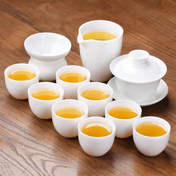 Dehua White Jade Porcelain Kung Fu Tea Set with Lid, Home Use Living Room Ceramic Tea Brewing Set, Complete Gift Box Set