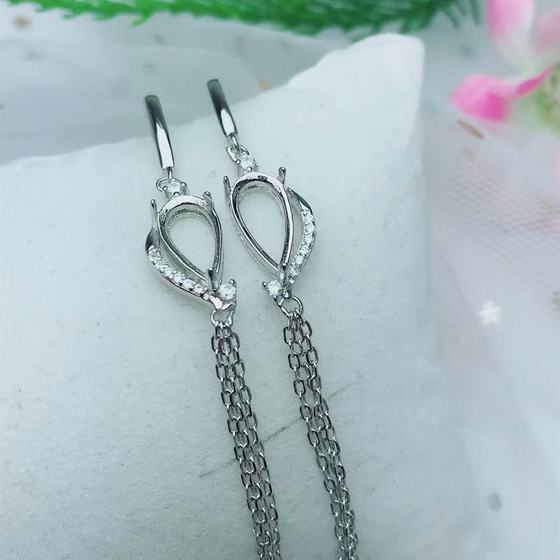 
New water drop earrings earrings, silver empty holder 6*10mm S925 sterling silver jewelry fashion trend