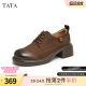Tata British thick heel Oxford shoes women's retro single shoes small leather shoes 2024 autumn new style WU201CM4