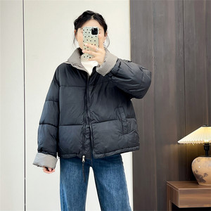 
Huiyige Winter Women's Long Sleeve Stand Collar Cotton Jacket Short Cotton Jacket Lightweight Warm Short Cotton Jacket