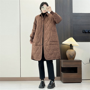 
Huiyige autumn and winter women's stand-collar cotton coat, mid-length cotton coat, Korean style casual warm diamond-shaped quilted cotton coat