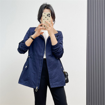 Huiyi Pavilion Spring and Summer Women's long -sleeved collar jacket in the long jacket Korean version of the Korean casual light cooked short windbreaker mother
