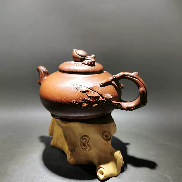 ※中国古美術/朱泥紫砂桃袁紋水滴/ 中国古美術/朱泥紫砂桃袁紋水滴/
