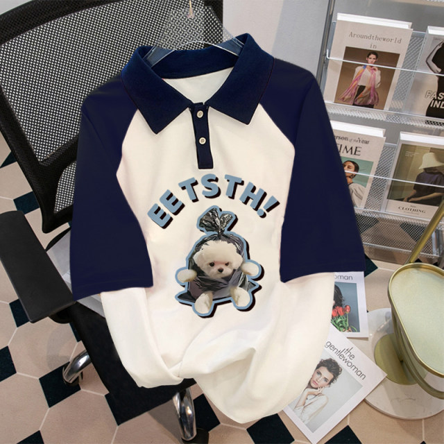 POLO collar shirt white short -sleeved T -shirt inserts shoulder pure cotton loose large size slightly fat girl wearing mm to cover belly shirt summer
