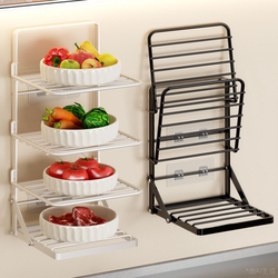 Kitchen Prep Storage Rack, Foldable Multi-Functional Countertop Dish Storage, Wall-Mounted Multi-Layer Vegetable Tray, Food Storage Organizer