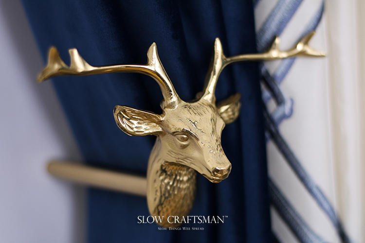 slow craftsman出口欧洲黄铜麋鹿鹿头 美式轻奢装饰窗帘勾壁挂钩