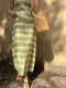 BLUE Y Summer New Pleated Temperature Printed Large Sleeve Mid-length Skirt Green Black and White Commuter