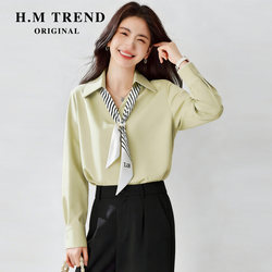 French Detachable Ribbon Lapel Shirt for Women, Spring Loose-Fitting, High-End, Light Luxury, Elegant Chiffon Long-Sleeved Top