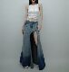 SHUISHUI ​​American street hot girl high slit denim skirt for women with niche wash and old A-line skirt