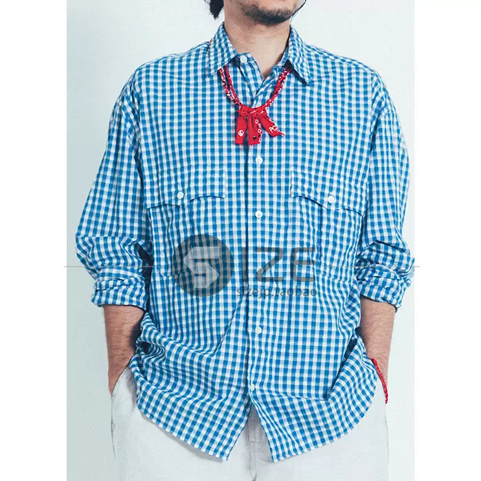 porter classic ROLL UP GINGHAM CHECK SHIRT 宽松格子衬衫21SS-Taobao