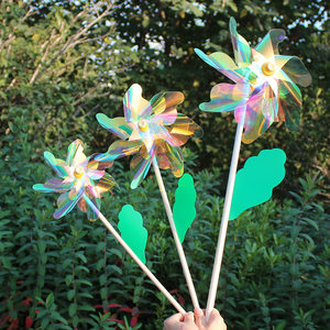 Colorful Laser Windmill Toy Outdoor Decoration Prop DIY Handmade Material Package Rotating Handheld