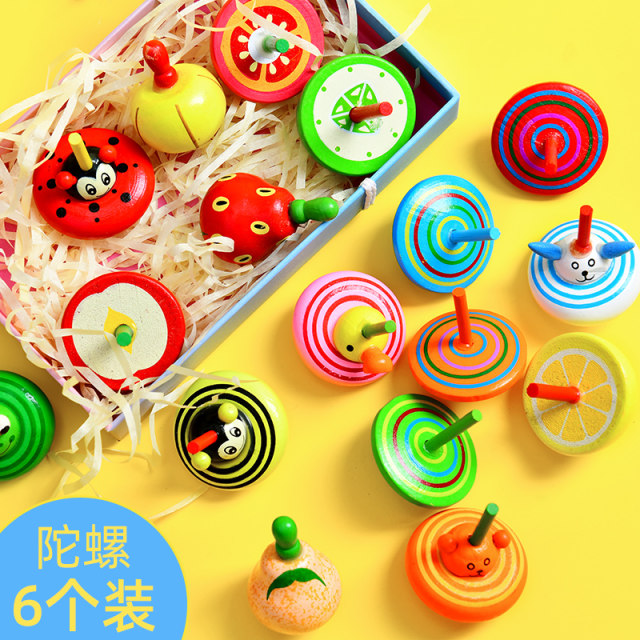 Gyro toys children boy wooden rotating small gyro pressure relief toys manual turn girls hand-turn vintage hand-roll
