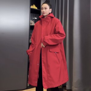 
Windbreaker women's spring new loose Korean style casual hooded large size versatile slim and high-end mid-length coat