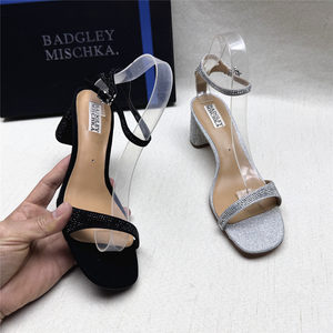 
American high-luxury brand withdraws rhinestone thick heel open-toe fashion sandals summer new one-word buckle women's shoes clearance