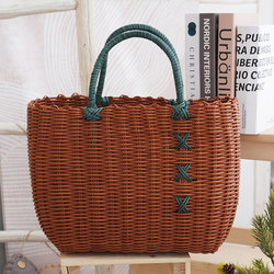 Imitation Rattan Hand-Woven Basket, Shopping Basket, Handmade Woven Shopping Basket, Trendy Outdoor Picnic Basket, Fruit and Vegetable Basket