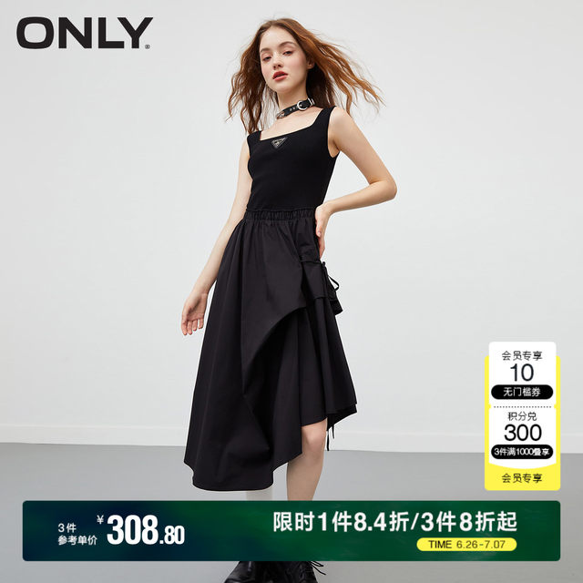 ONLY temperament suspender tea skirt dress irregular skirt hem small black skirt waist square collar slim dress women's dress