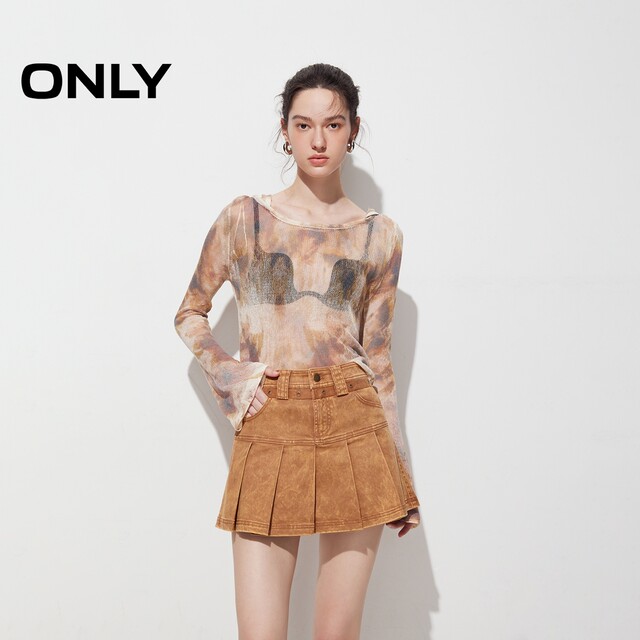 ONLY summer temperament, versatile and comfortable and breathable hot girl retro A-line pleated skirt high waist short skirt skirt