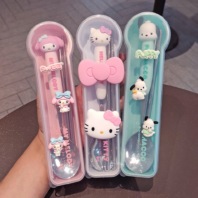 
Genuine Sanrio 304 stainless steel portable tableware single children's cartoon chopsticks spoon office worker three-piece set