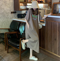 T-Shirt Women's Dress Spring and Summer New Trendy Korean Style Loose Short-Sleeved Long Skirt over the Knee Versatile Casual Sweet Cool Skirt