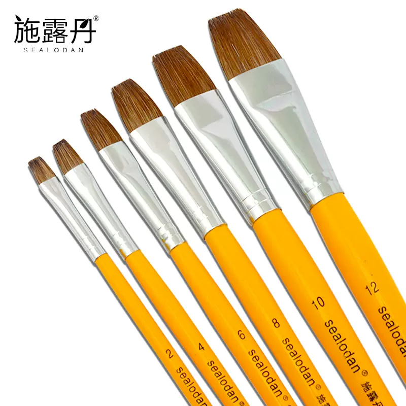 中国水彩画用筆 平筆 水粉 狼耄 6本組 美品 - 画材