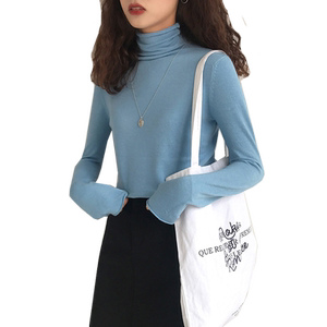 Soft milk blue sweater female high neck with a haze blue top, slim bottom shirt, rabbit, light blue sweater tide