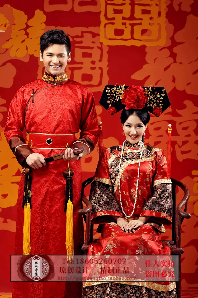 新款古装清代婚礼服装旗装格格装阿哥中式婚礼满族婚服新娘秀禾服
