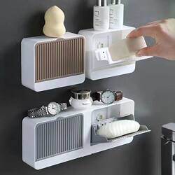 Popular drain soap holder flip-top punch-free soap box large-capacity wall-mounted soap box Internet celebrity high-end laundry soap box