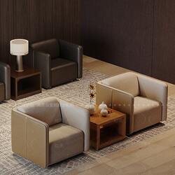 Italian-Style Minimalist Single-Person Sofa, Commercial Office Furniture, Simple Modern Reception Room Sofa and Coffee Table Set