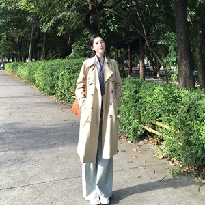 
Khaki trench coat women's high-end lapel double-breasted mid-length British style casual temperament retro coat
