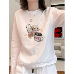 White Pure Cotton Long-Sleeve T-Shirt for Women, 2025 New Winter Fleece-Lined Inner Layer Base Shirt, Long-Sleeve Early Autumn Chic Top