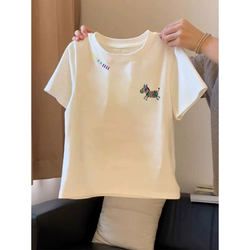 White Pure Cotton Short-Sleeve T-Shirt for Women, 2026 New Spring/Summer Korean Style, Loose Fit, Super Trendy, Age-Reducing, European Fashion Top