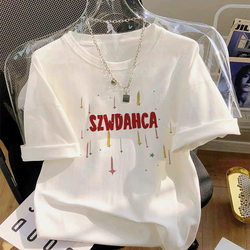 White Pure Cotton Short-Sleeve T-Shirt for Women, 2025 New Summer Loose Design, Stylish and Unique, Non-Repetitive Top