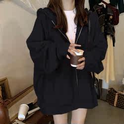2026 Early Spring New Loose-Fitting Bf Style Lazy Hooded Long-Sleeve Sweatshirt for Women, Fleece-Lined and Thickened, Autumn and Winter Women's Outerwear