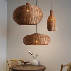 Wabi-Sabi Style Chandelier Bedside Staircase Rattan Lamp Cafe Banquet Hall Atmosphere Chandelier Distressed Color Retro Decorative Lamp