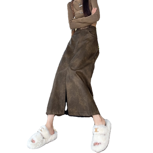 
pu leather skirt women's autumn and winter 2025 new slit mid-length short skirt high waist a-line skirt retro leather skirt