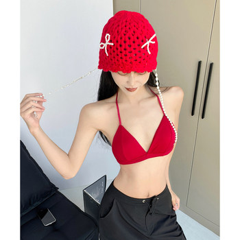 
Pure sexy sexy without traces of triangle cup halter neck beautiful backless lingerie female thin hot girl bra gathered bra top