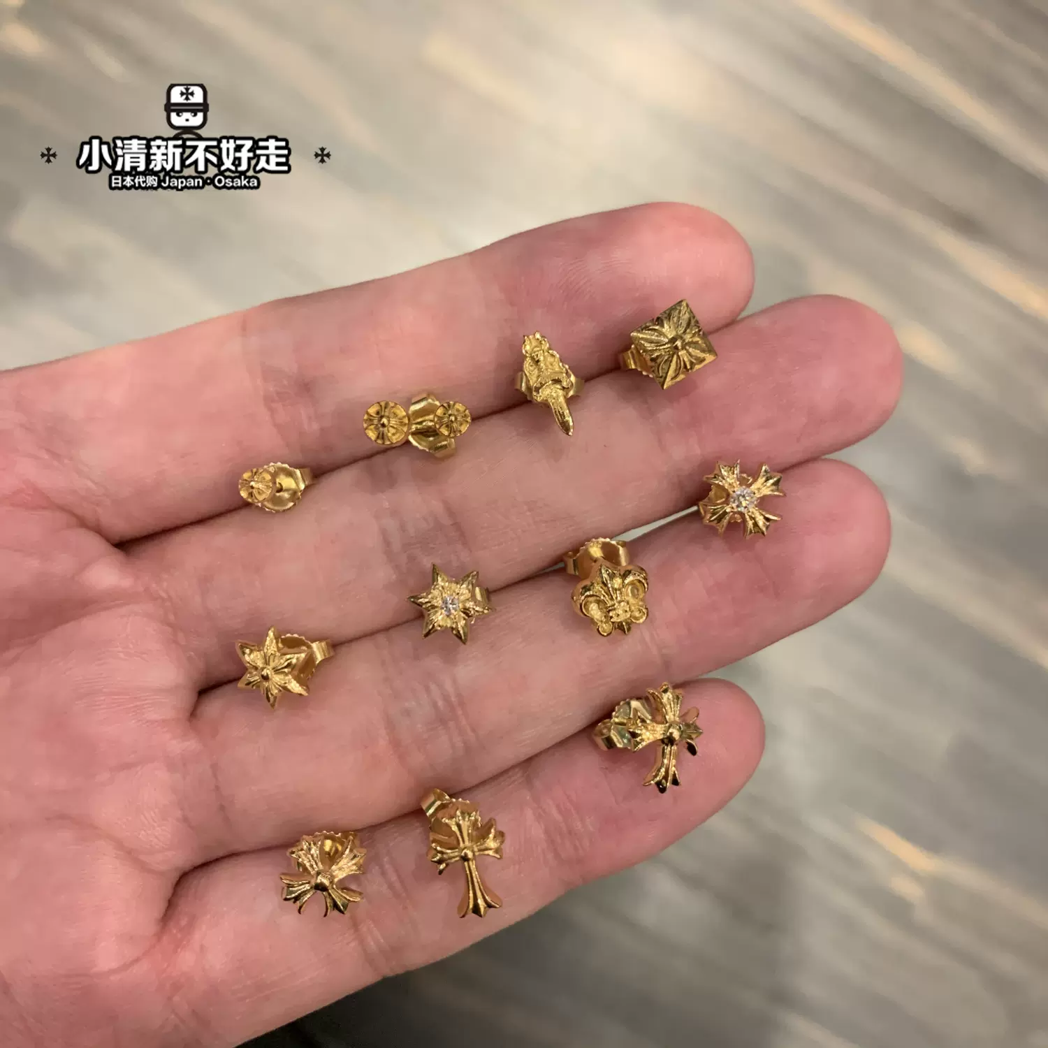 日本代购chrome hearts 克罗心基础十字童军花六芒星22K金耳钉-Taobao