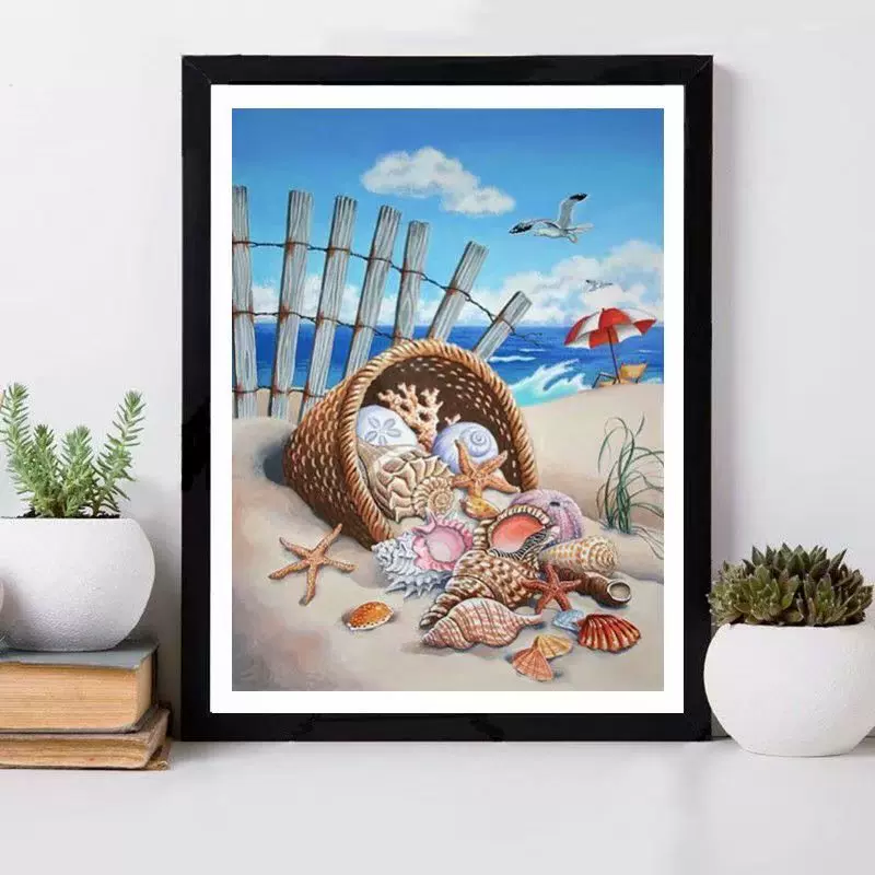 新款5d钻石画满钻竖版卧室餐厅儿童卡通海滩贝壳钻石砖