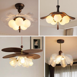 French-Style Retro Petal-Shaped Chandelier for Bedroom and Study, Dual-Use Ceiling Light, Vintage-Style Dining Room Lighting, Trendy Magic Bean Lamp