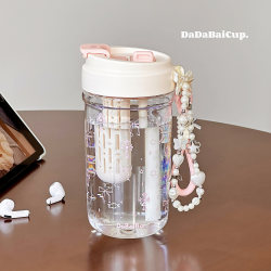 ins Wind Bow Straw Cup for Girls, High-Quality Plastic Transparent Portable Student Double Drinking Cup for Summer