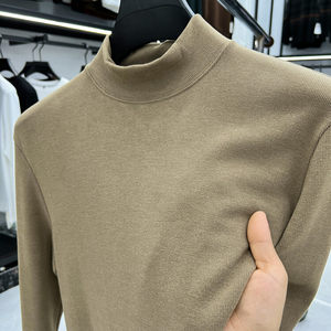 Half turtleneck double-sided velvet nude seamless German velvet base shirt men's autumn and winter inner solid color top men's long-sleeved T-shirt
