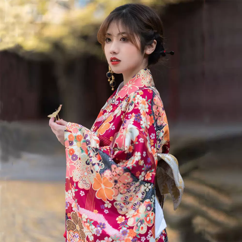 日式和风浴衣黄色小扇子可爱少女日系改良和服樱花季约拍写真服-Taobao