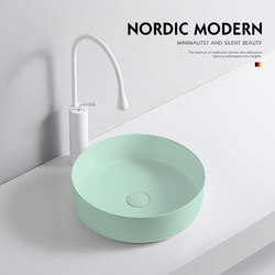 Art Mint Green Countertop Basin Small Size Balcony Countertop Wash Basin Ceramic Wash Basin Plate Basin Round Household