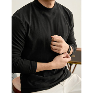 
LUUD men's winter warm double-sided German velvet long-sleeved T-shirt half turtleneck minimalist style brushed inner layering shirt