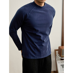 
LUUD German velvet brushed half turtleneck warm T-shirt for men, retro solid color split line raglan sleeves with long sleeves inside